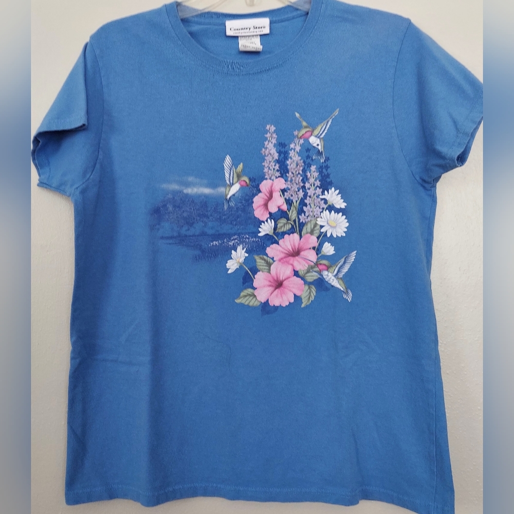 Country Store Catalog Women's Paradise Tee Hummingbird Floral Blue M